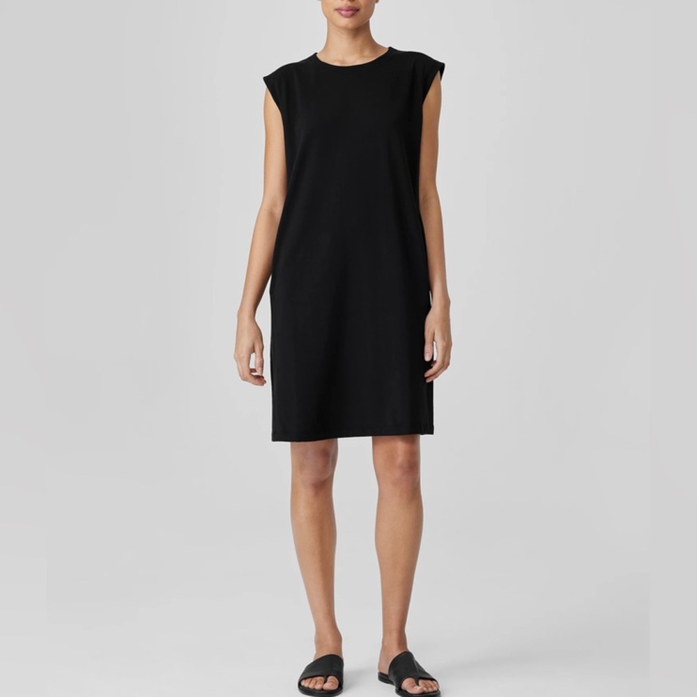 Eileen Fisher Black Lantern Jersey Sleeveless Cotton Dress Size Medium